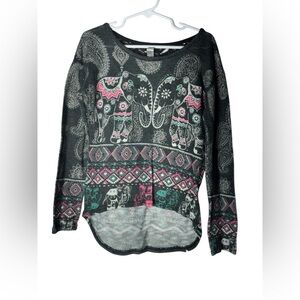 Beautees Black Asymmetrical Graphic Long Sleeve Top Kids 6